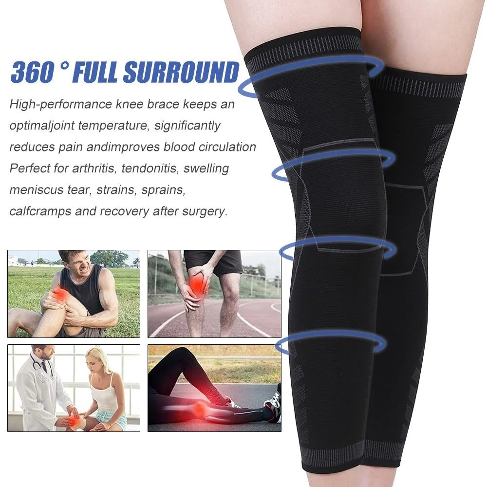 1pair Sport Full Leg Compression Knee Sleeves Protector for Weightlifting Arthritis