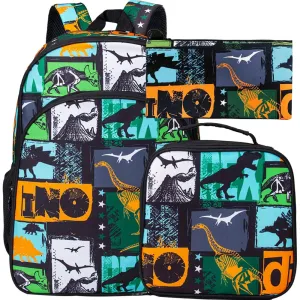 3 Piece Dinosaur Backpack Set For Boys 16 Bookbag Lunch Box For Kindergarten