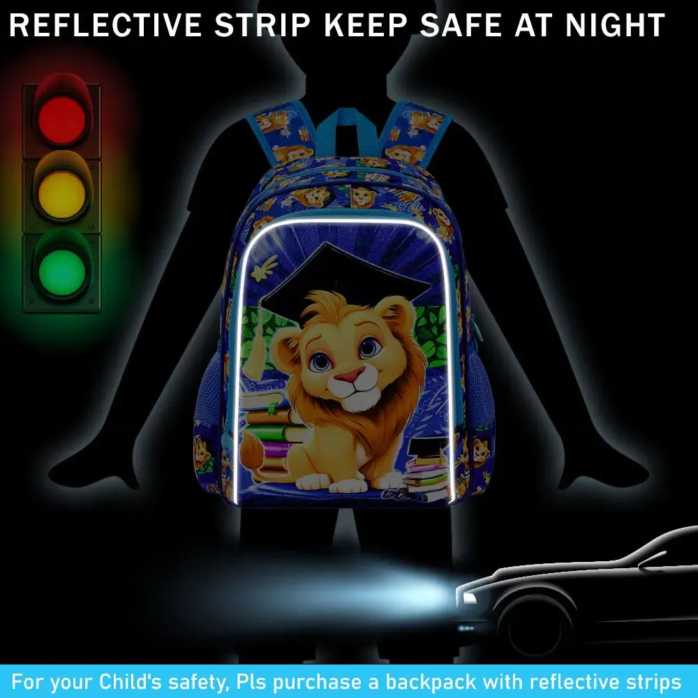 3 Piece Lion Backpack Set For Boys 16 Inch Bookbag Lunch Box Elementary School