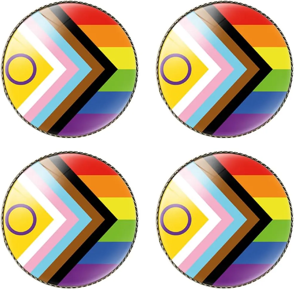 4 Pcs New Intersex Progress Pride Rainbow Flag Pin Round 1 Inch, Lapel Pins Pride Badge,Bisexual Trans LGBT Flag Brooch Accessories Party Favors,Gay Pin Accessories for Men/Women