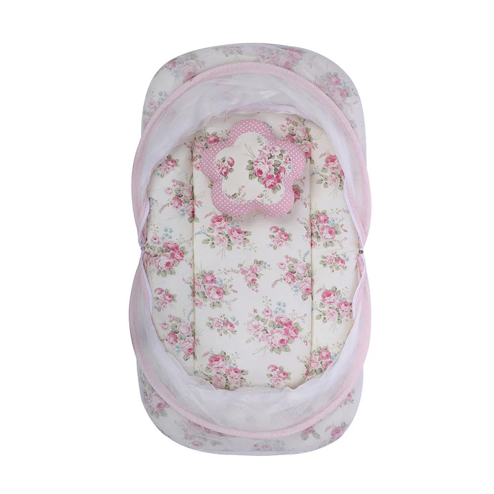 Abracadabra Gadda Set with Mosquito Net & Shaped Pillow Vintage Theme - Pink