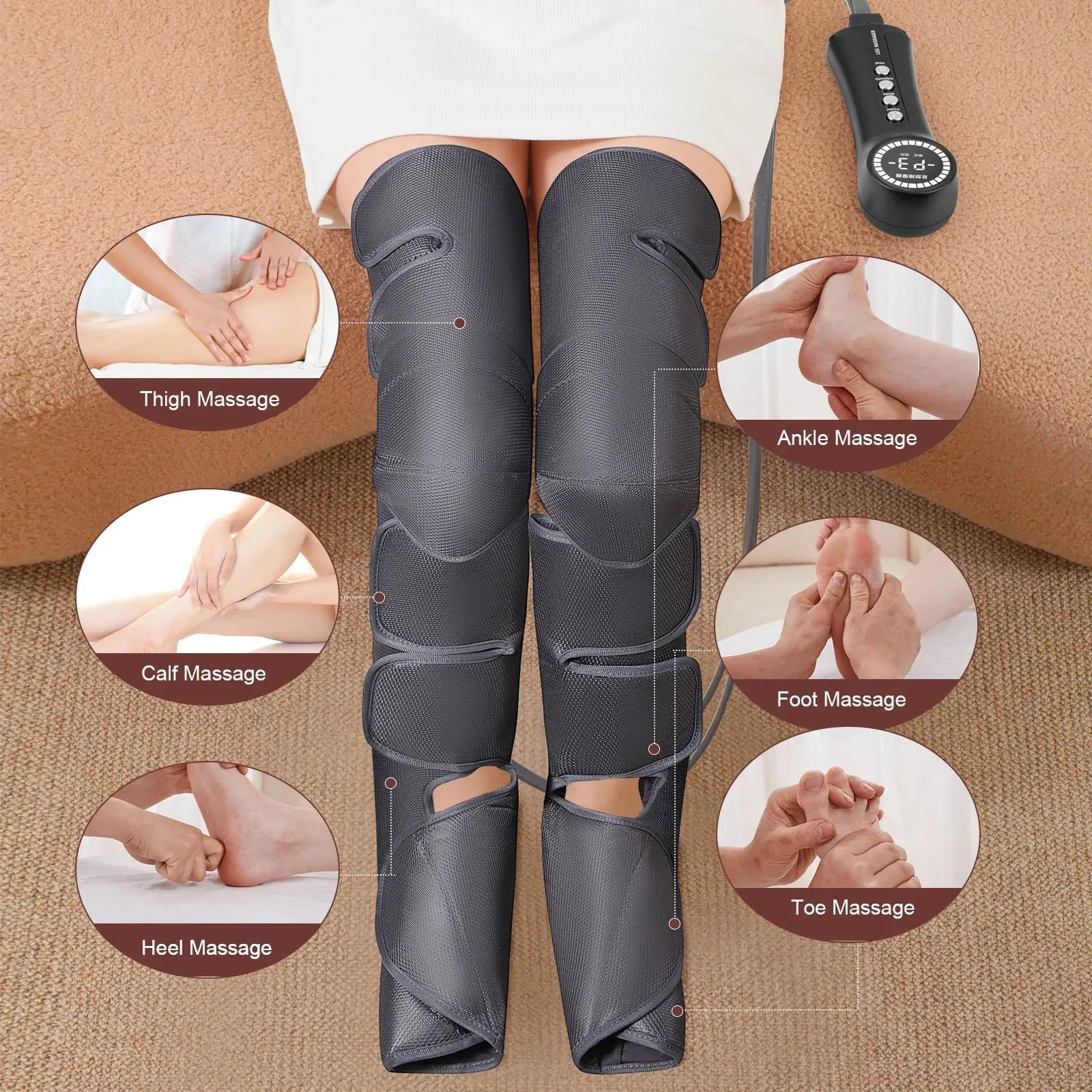 Air Pressure Compression Foot and Leg Massager For Circulation, Relaxation and Lymphatic Drainage
