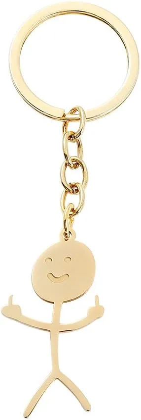 COLORFUL BLING Funny Doodle Stainless Steel Keychain Middle Finger Keyring Long Distance Friendship BFF Matching Jewelry Gift