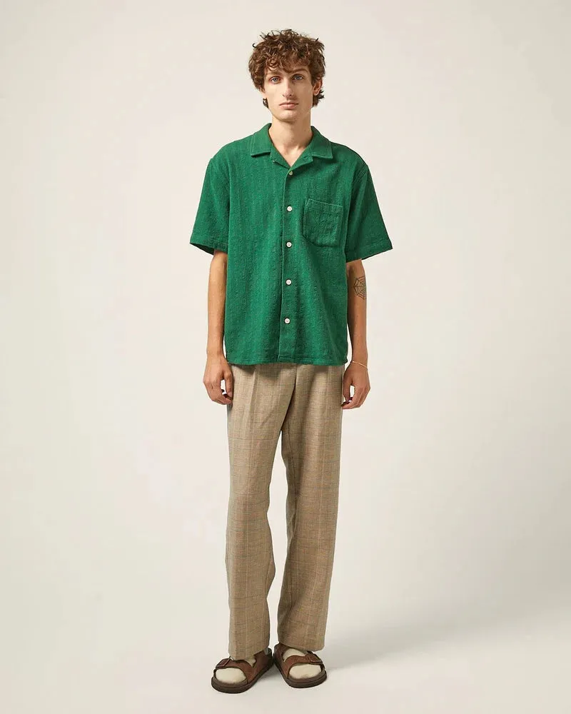 Corridor Basket Weave Stripe Short Sleeve Camp Shirt - Green