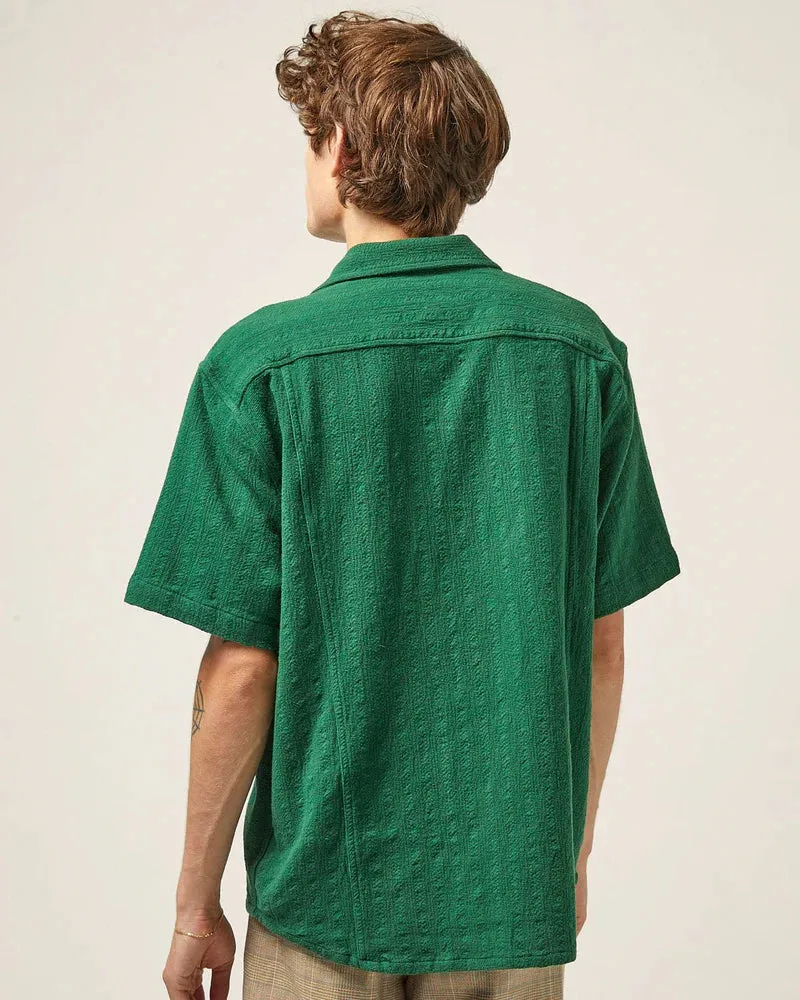 Corridor Basket Weave Stripe Short Sleeve Camp Shirt - Green