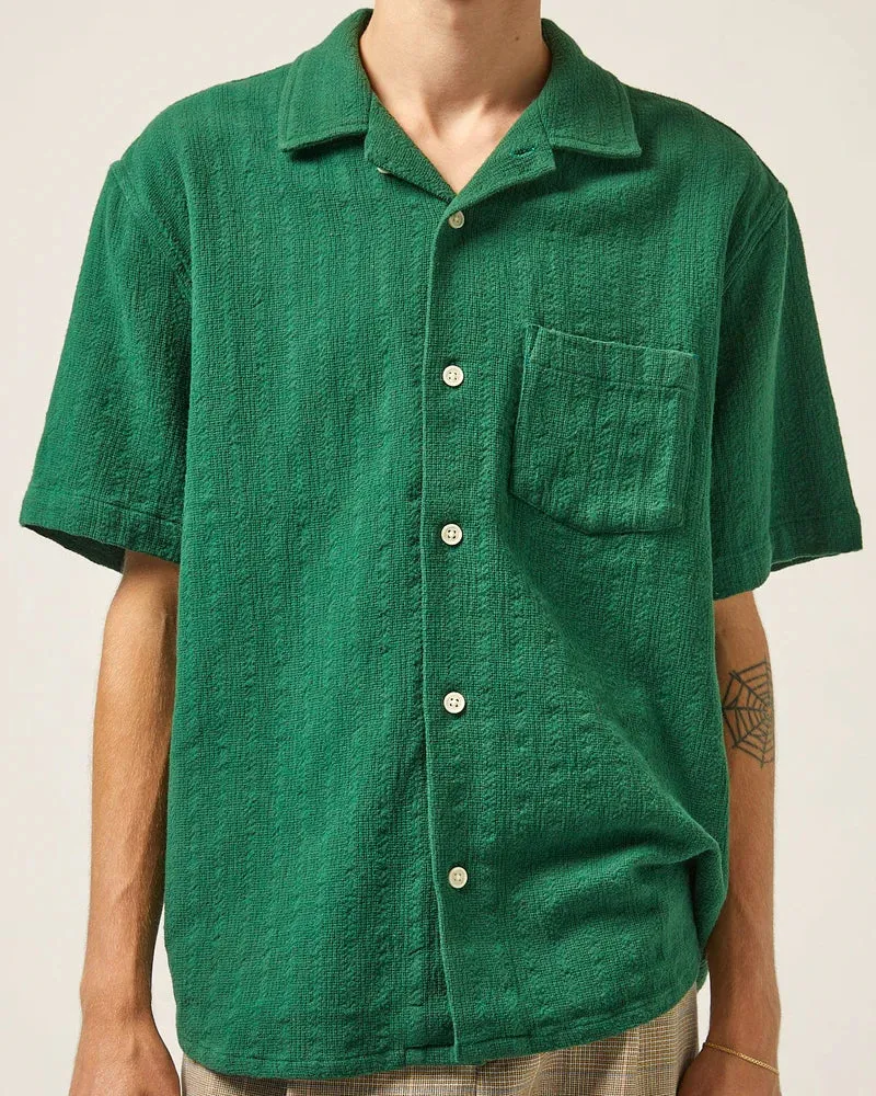 Corridor Basket Weave Stripe Short Sleeve Camp Shirt - Green