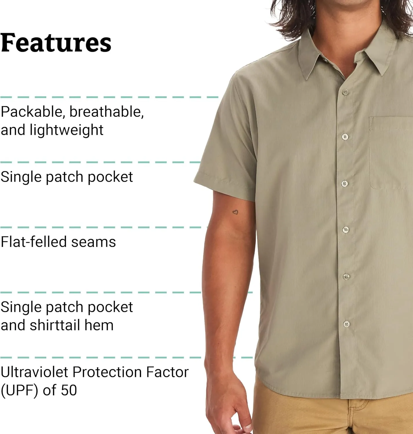 MARMOT Men's Aerobora Short Sleeve Button-Down Shirt - Lightweight, Packable, Quick-Drying UPF Protection