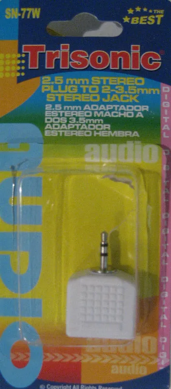 Silver 2 Way Headphone Splitter Adapter 2.5mm Stereo Male Jack To 2 Female Audio